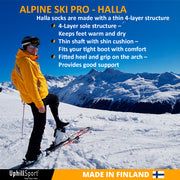 UphillSport Halla Alpine Ski Pro 4-lags Skinnebensforstærket L3 Sock med Merinould og Quick Dry